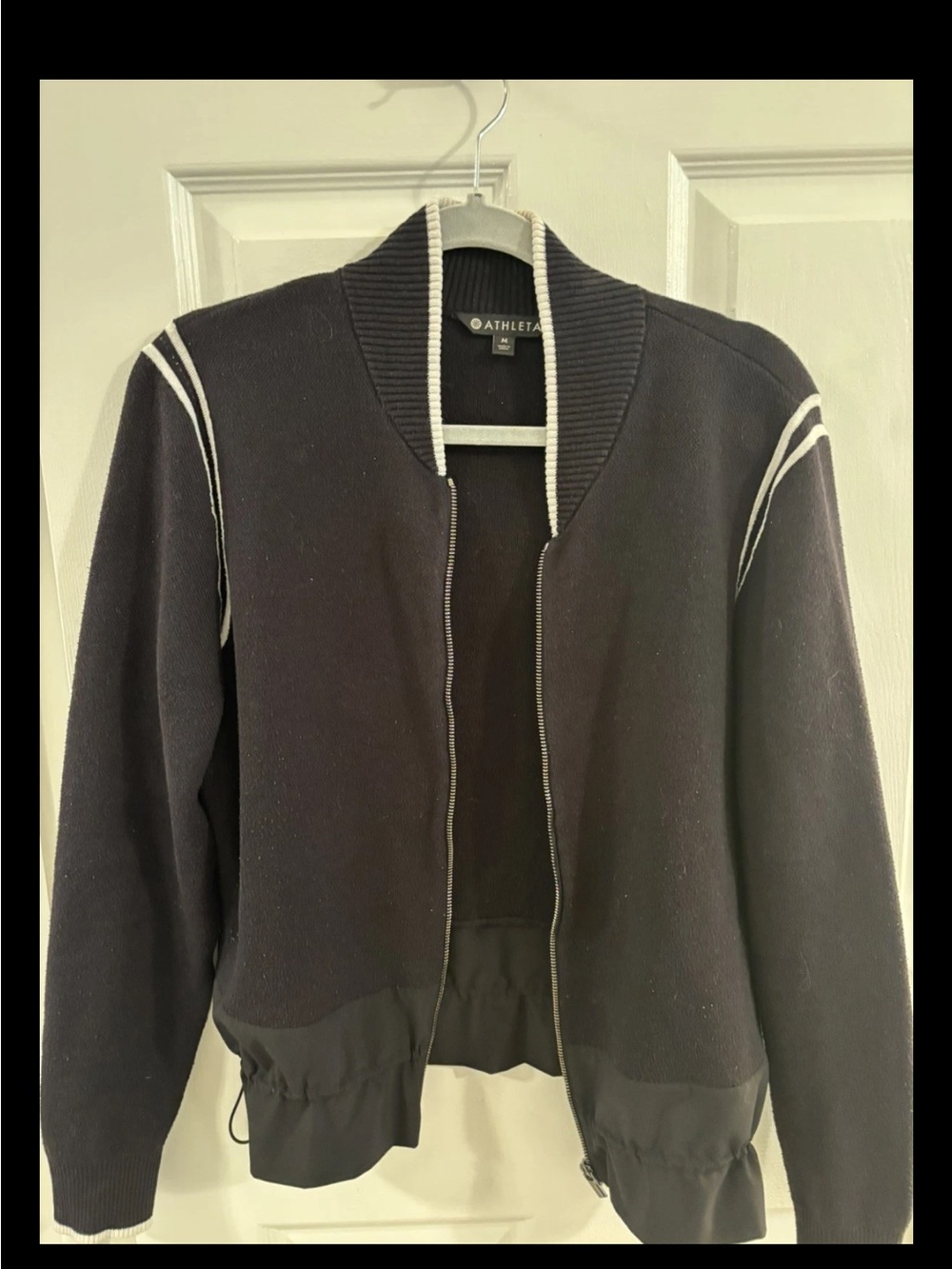 Athleta Black Bomber Jacket with White Trim